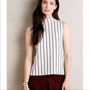 Anthropologie Moth Sleeveless Mock Neck Rochester Tank | Stripe | Small
